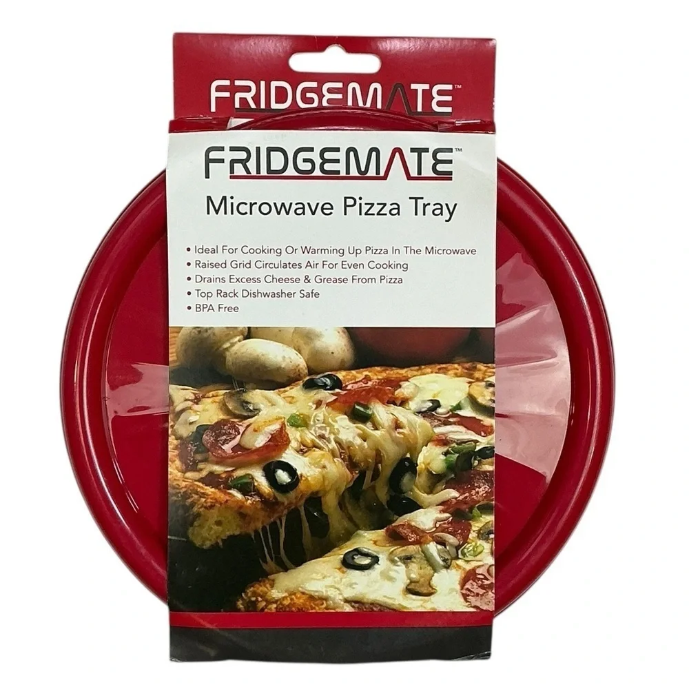 Fridgemate Pizza Reheating Microwave Trays 2 Piece Set Round Red New Merchandise
